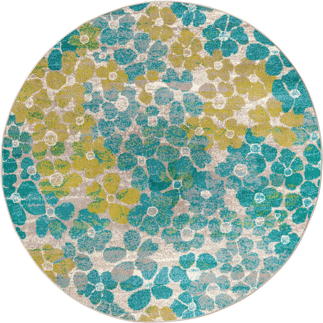 Blue 5' 3 x 5' 3 Azalea Round Area Rug Colorful 100% Polypropylene Durable Jute Backing Living Dining Room Bedroom Office Modern Decor Carpet for Sale at Rug Engine