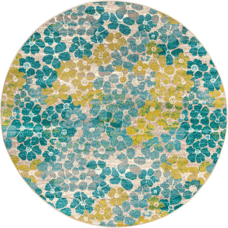 Blue 7' x 7' Azalea Round Area Rug Colorful 100% Polypropylene Durable Jute Backing Living Dining Room Bedroom Office Modern Decor Carpet for Sale at Rug Engine