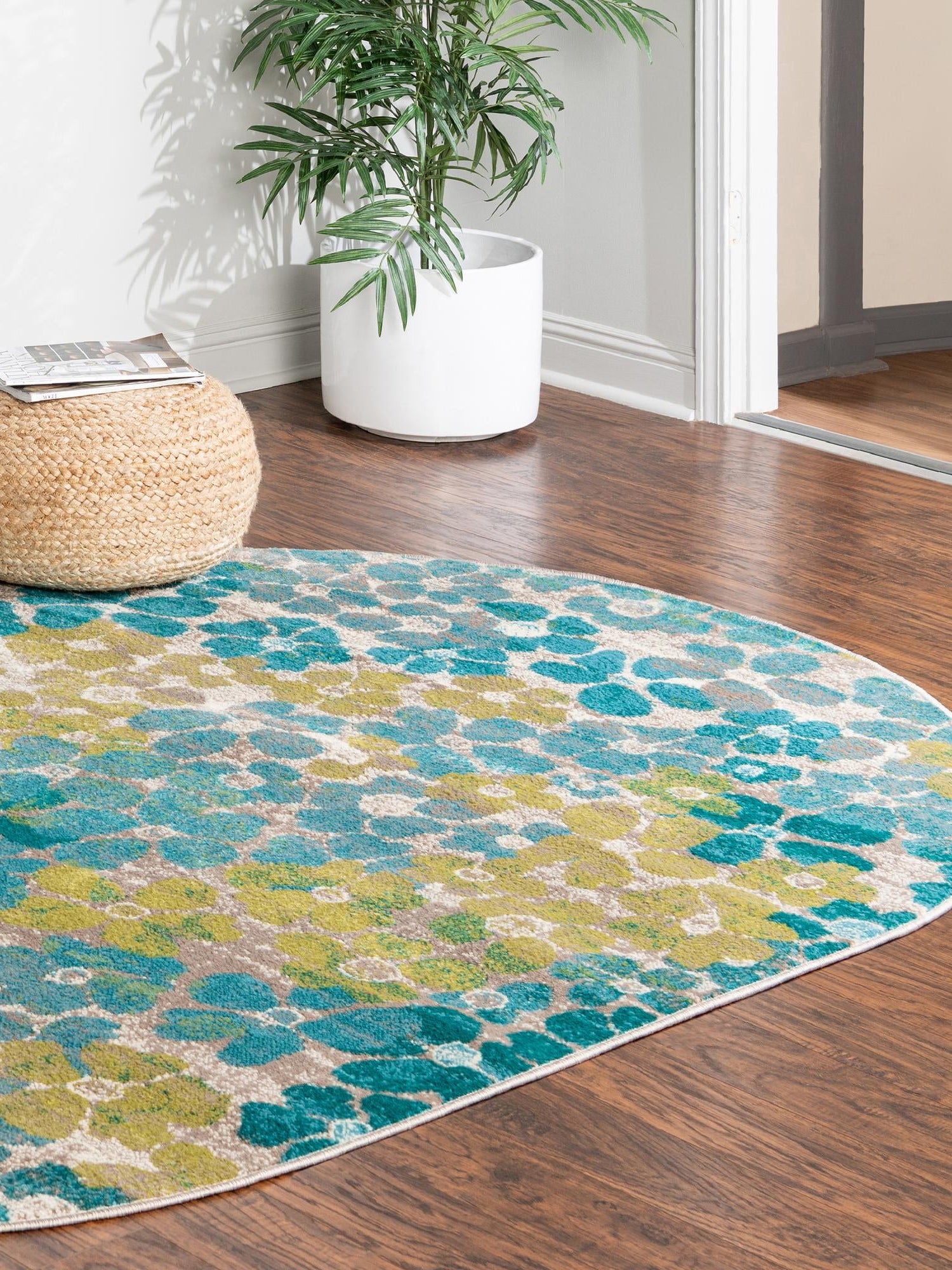 Blue 4' x 6' Azalea Oval Area Rug Colorful 100% Polypropylene Durable Jute Backing Living Dining Room Bedroom Office Modern Decor Carpet for Sale at Rug Engine