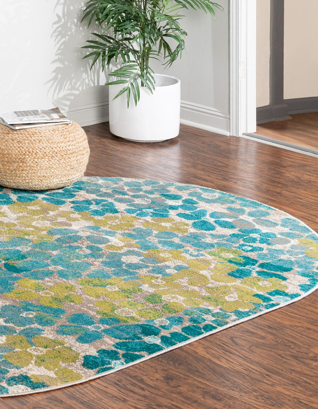 Blue 4' x 6' Azalea Oval Area Rug Colorful 100% Polypropylene Durable Jute Backing Living Dining Room Bedroom Office Modern Decor Carpet for Sale at Rug Engine