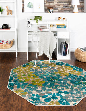 Blue 5' 3 x 5' 3 Azalea Octagon Area Rug Colorful 100% Polypropylene Durable Jute Backing Living Dining Room Bedroom Office Modern Decor Carpet for Sale at Rug Engine
