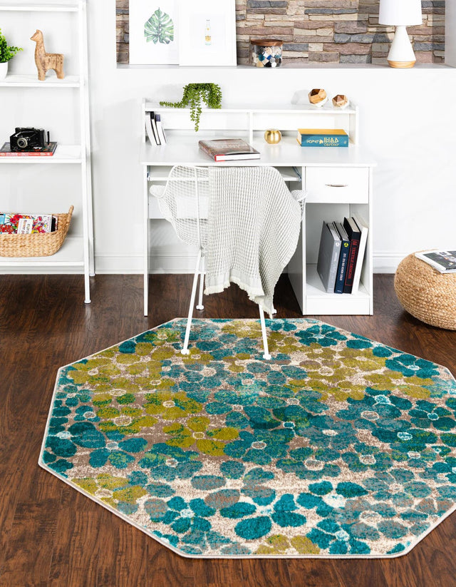 Blue 5' 3 x 5' 3 Azalea Octagon Area Rug Colorful 100% Polypropylene Durable Jute Backing Living Dining Room Bedroom Office Modern Decor Carpet for Sale at Rug Engine