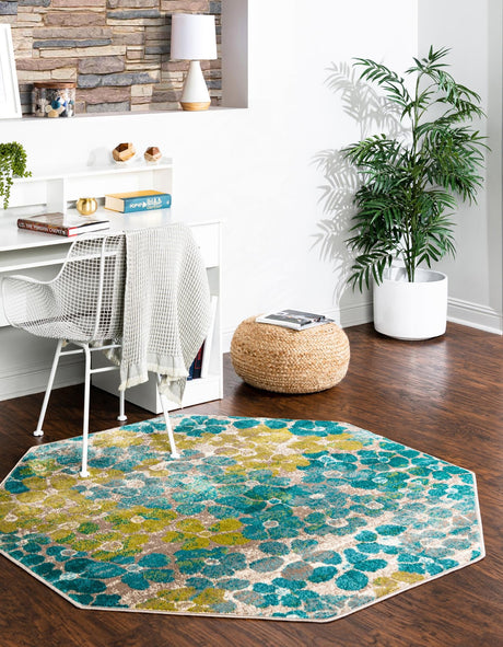 Blue 5' 3 x 5' 3 Azalea Octagon Area Rug Colorful 100% Polypropylene Durable Jute Backing Living Dining Room Bedroom Office Modern Decor Carpet for Sale at Rug Engine