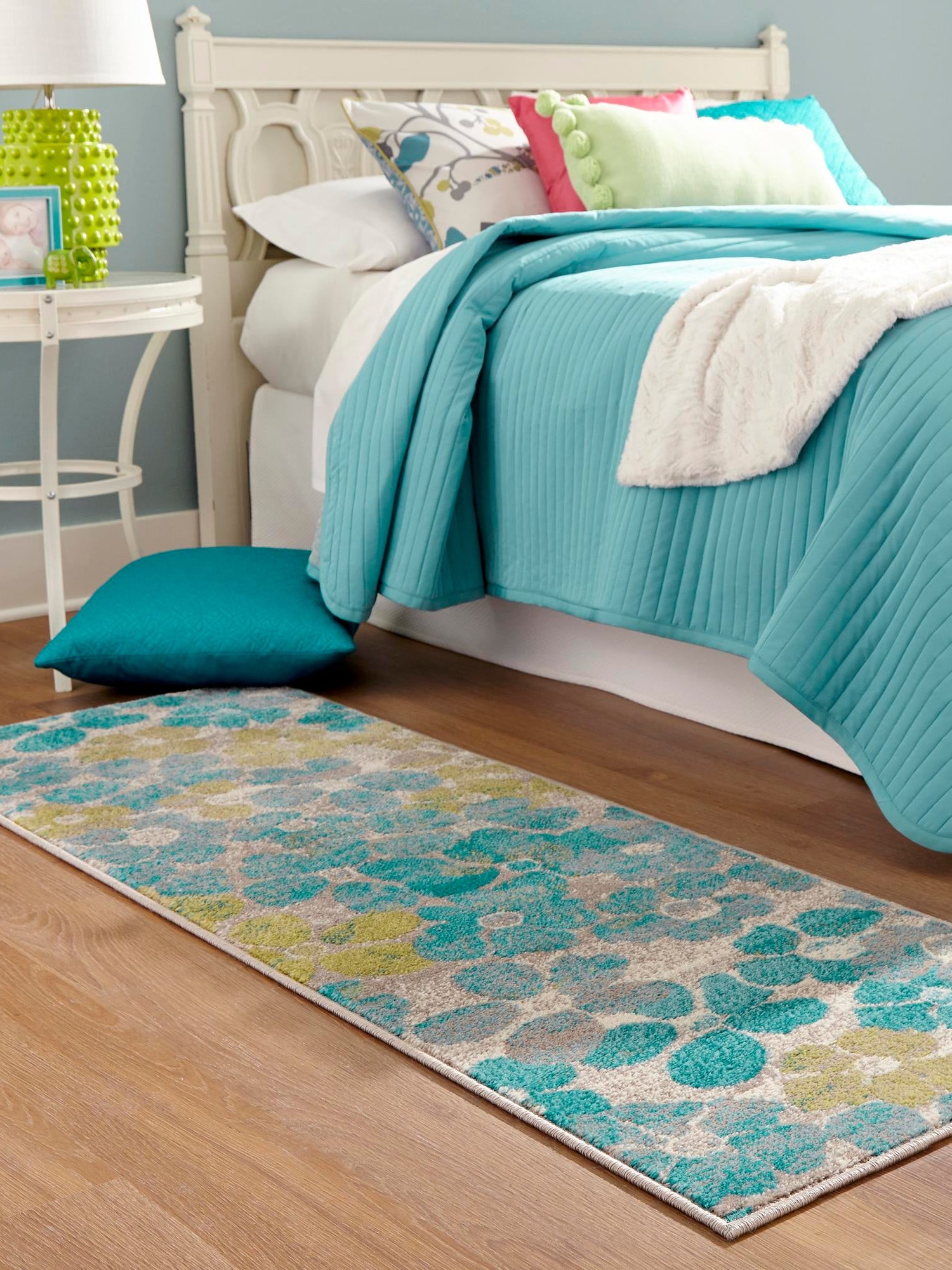 Blue 2' x 6' Azalea Runner Area Rug Colorful 100% Polypropylene Durable Jute Backing Living Dining Room Bedroom Office Modern Decor Carpet for Sale at Rug Engine