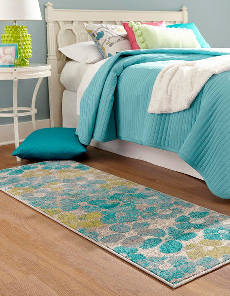 Blue 2' x 6' Azalea Runner Area Rug Colorful 100% Polypropylene Durable Jute Backing Living Dining Room Bedroom Office Modern Decor Carpet for Sale at Rug Engine