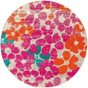 Multicolor 3' x 3' Azalea Round Area Rug Colorful 100% Polypropylene Durable Jute Backing Living Dining Room Bedroom Office Modern Decor Carpet for Sale at Rug Engine