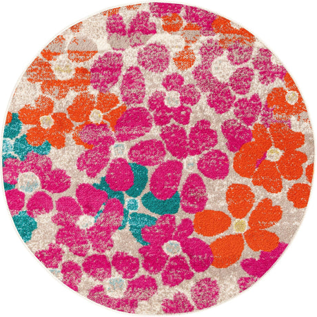 Multicolor 3' x 3' Azalea Round Area Rug Colorful 100% Polypropylene Durable Jute Backing Living Dining Room Bedroom Office Modern Decor Carpet for Sale at Rug Engine