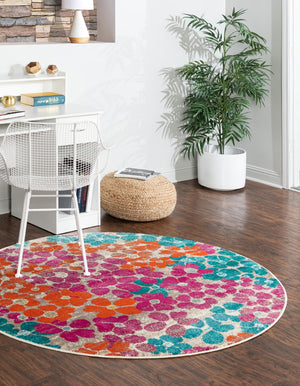 Multicolor 5' 3 x 5' 3 Azalea Round Area Rug Colorful 100% Polypropylene Durable Jute Backing Living Dining Room Bedroom Office Modern Decor Carpet for Sale at Rug Engine