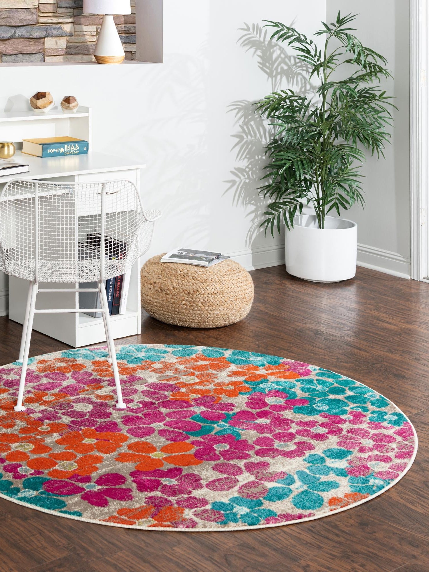 Multicolor 3' x 3' Azalea Round Area Rug Colorful 100% Polypropylene Durable Jute Backing Living Dining Room Bedroom Office Modern Decor Carpet for Sale at Rug Engine