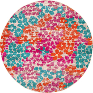 Multicolor 7' x 7' Azalea Round Area Rug Colorful 100% Polypropylene Durable Jute Backing Living Dining Room Bedroom Office Modern Decor Carpet for Sale at Rug Engine
