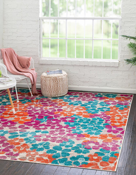 Multicolor 10' x 10' Azalea Square Area Rug Colorful 100% Polypropylene Durable Jute Backing Living Dining Room Bedroom Office Modern Decor Carpet for Sale at Rug Engine