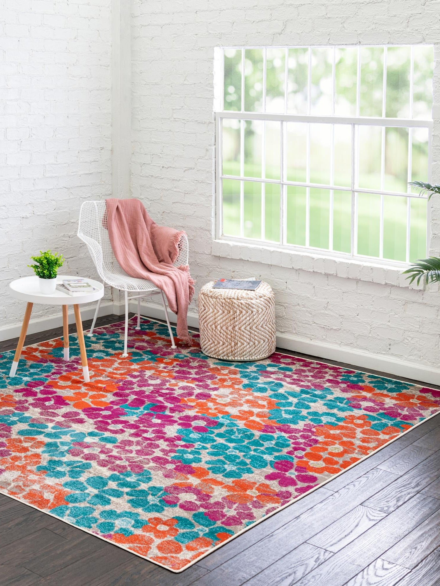 Multicolor 7' 10 x 7' 10 Azalea Square Area Rug Colorful 100% Polypropylene Durable Jute Backing Living Dining Room Bedroom Office Modern Decor Carpet for Sale at Rug Engine