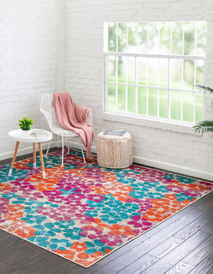 Multicolor 7' 10 x 7' 10 Azalea Square Area Rug Colorful 100% Polypropylene Durable Jute Backing Living Dining Room Bedroom Office Modern Decor Carpet for Sale at Rug Engine