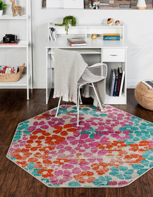 Multicolor 5' 3 x 5' 3 Azalea Octagon Area Rug Colorful 100% Polypropylene Durable Jute Backing Living Dining Room Bedroom Office Modern Decor Carpet for Sale at Rug Engine