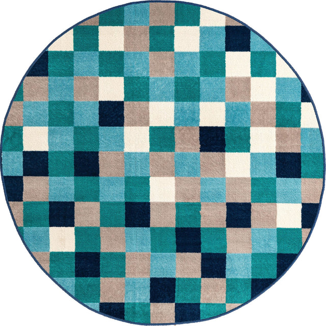 Teal 3' x 3' Azalea Round Area Rug Colorful 100% Polypropylene Durable Jute Backing Living Dining Room Bedroom Office Modern Decor Carpet for Sale at Rug Engine