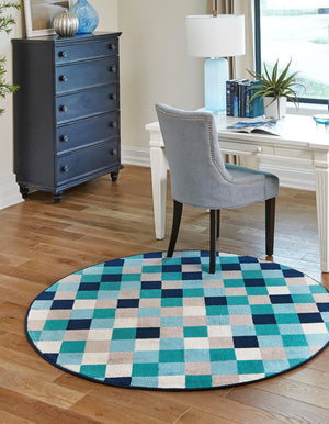 Teal 5' 3 x 5' 3 Azalea Round Area Rug Colorful 100% Polypropylene Durable Jute Backing Living Dining Room Bedroom Office Modern Decor Carpet for Sale at Rug Engine