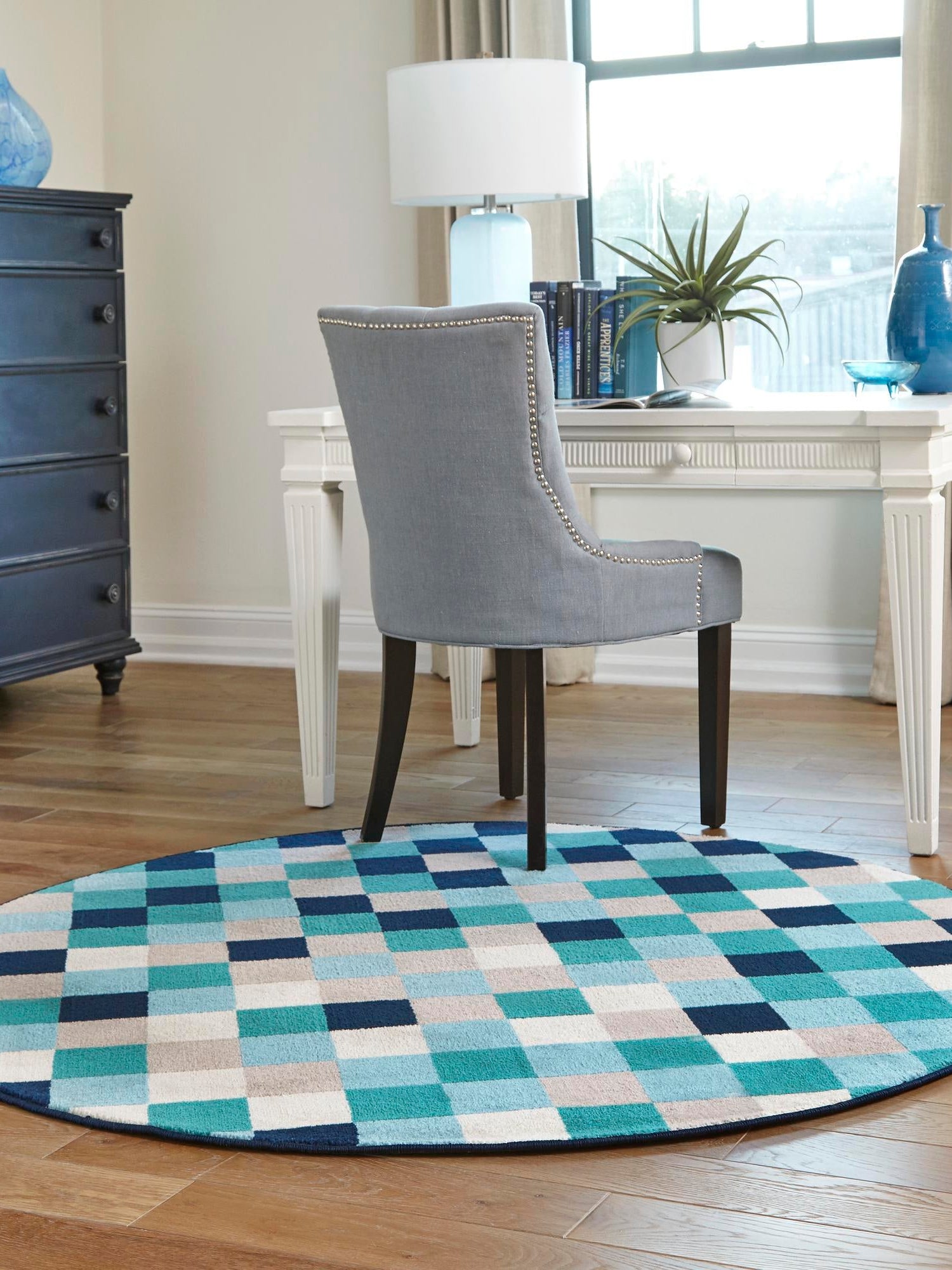 Teal 3' x 3' Azalea Round Area Rug Colorful 100% Polypropylene Durable Jute Backing Living Dining Room Bedroom Office Modern Decor Carpet for Sale at Rug Engine