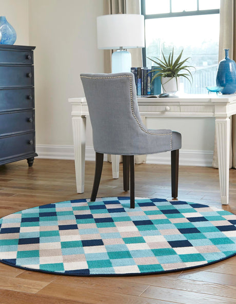 Teal 3' x 3' Azalea Round Area Rug Colorful 100% Polypropylene Durable Jute Backing Living Dining Room Bedroom Office Modern Decor Carpet for Sale at Rug Engine