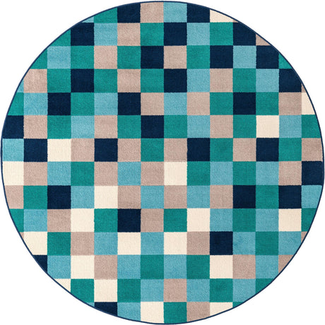 Teal 5' 3 x 5' 3 Azalea Round Area Rug Colorful 100% Polypropylene Durable Jute Backing Living Dining Room Bedroom Office Modern Decor Carpet for Sale at Rug Engine