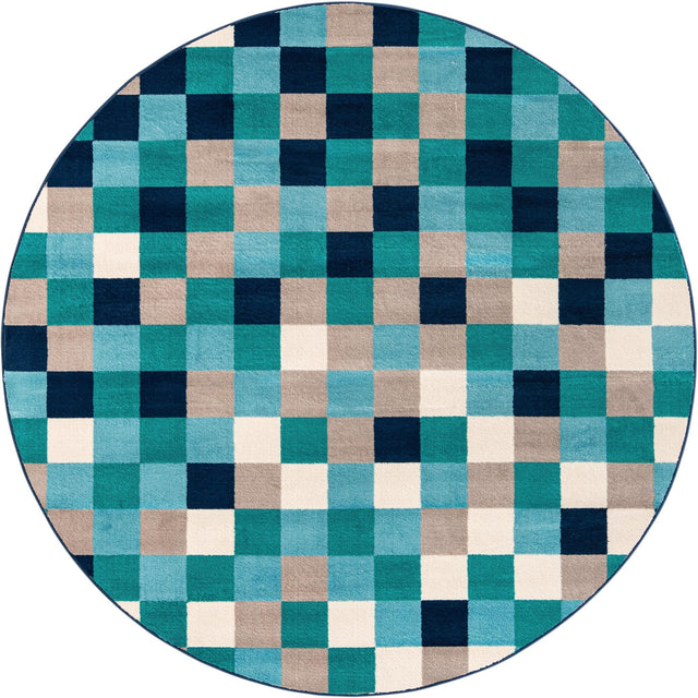 Teal 7' x 7' Azalea Round Area Rug Colorful 100% Polypropylene Durable Jute Backing Living Dining Room Bedroom Office Modern Decor Carpet for Sale at Rug Engine