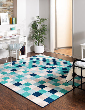Teal 10' x 10' Azalea Square Area Rug Colorful 100% Polypropylene Durable Jute Backing Living Dining Room Bedroom Office Modern Decor Carpet for Sale at Rug Engine