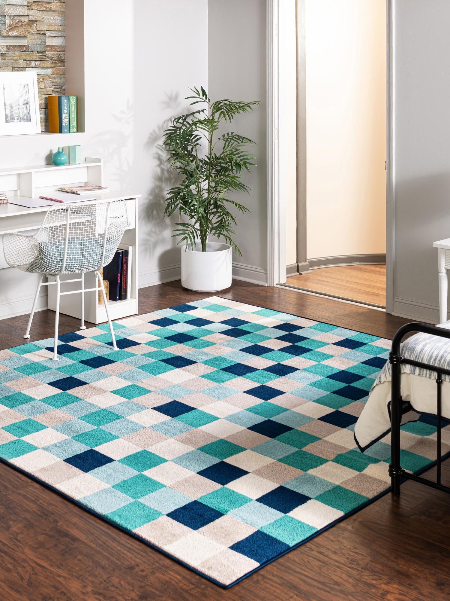 Teal 7' 10 x 7' 10 Azalea Square Area Rug Colorful 100% Polypropylene Durable Jute Backing Living Dining Room Bedroom Office Modern Decor Carpet for Sale at Rug Engine