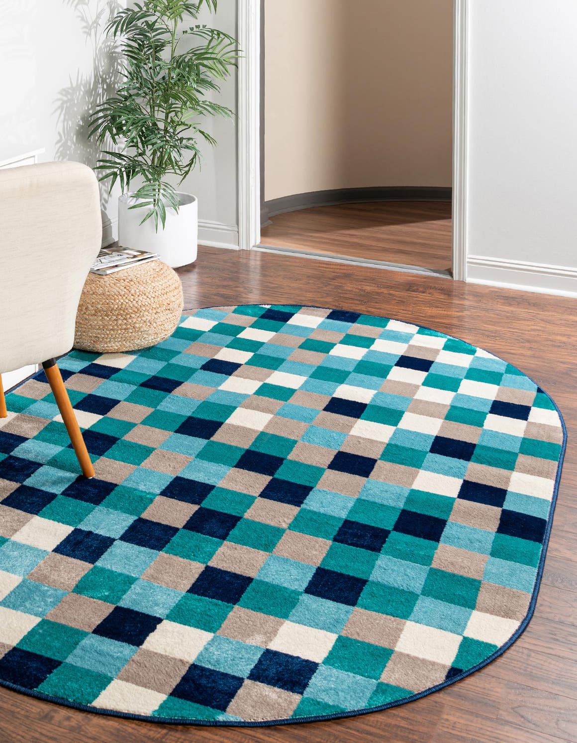 Teal 4' x 6' Azalea Oval Area Rug Colorful 100% Polypropylene Durable Jute Backing Living Dining Room Bedroom Office Modern Decor Carpet for Sale at Rug Engine