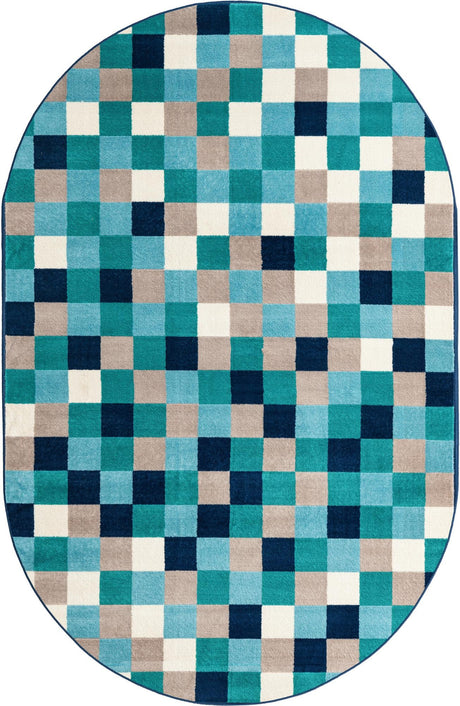 Teal 5' 3 x 8' Azalea Oval Area Rug Colorful 100% Polypropylene Durable Jute Backing Living Dining Room Bedroom Office Modern Decor Carpet for Sale at Rug Engine