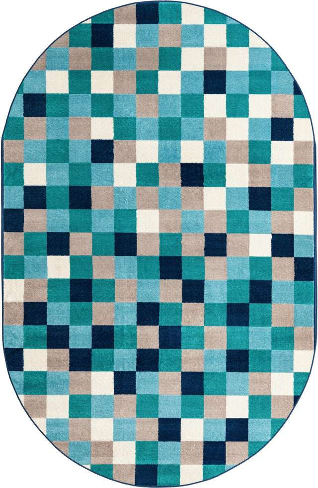 Teal 5' 3 x 8' Azalea Oval Area Rug Colorful 100% Polypropylene Durable Jute Backing Living Dining Room Bedroom Office Modern Decor Carpet for Sale at Rug Engine