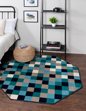 Teal 5' 3 x 5' 3 Azalea Octagon Area Rug Colorful 100% Polypropylene Durable Jute Backing Living Dining Room Bedroom Office Modern Decor Carpet for Sale at Rug Engine