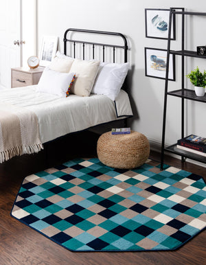 Teal 5' 3 x 5' 3 Azalea Octagon Area Rug Colorful 100% Polypropylene Durable Jute Backing Living Dining Room Bedroom Office Modern Decor Carpet for Sale at Rug Engine