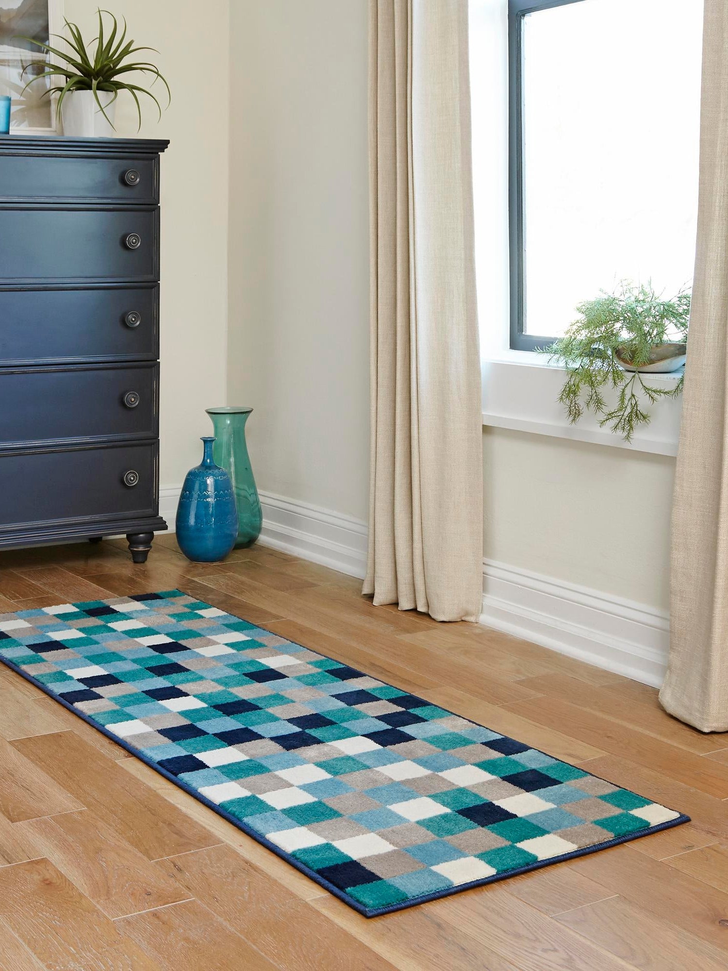 Teal 2' x 8' Azalea Runner Area Rug Colorful 100% Polypropylene Durable Jute Backing Living Dining Room Bedroom Office Modern Decor Carpet for Sale at Rug Engine