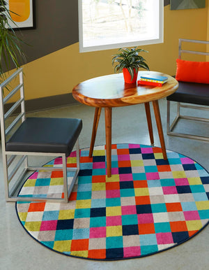 Multicolor 7' x 7' Azalea Round Area Rug Colorful 100% Polypropylene Durable Jute Backing Living Dining Room Bedroom Office Modern Decor Carpet for Sale at Rug Engine