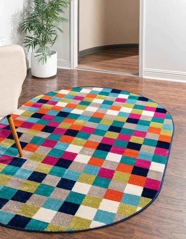 Multicolor 5' 3 x 8' Azalea Oval Area Rug Colorful 100% Polypropylene Durable Jute Backing Living Dining Room Bedroom Office Modern Decor Carpet for Sale at Rug Engine