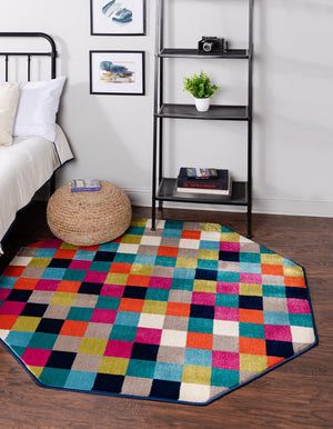 Multicolor 5' 3 x 5' 3 Azalea Octagon Area Rug Colorful 100% Polypropylene Durable Jute Backing Living Dining Room Bedroom Office Modern Decor Carpet for Sale at Rug Engine