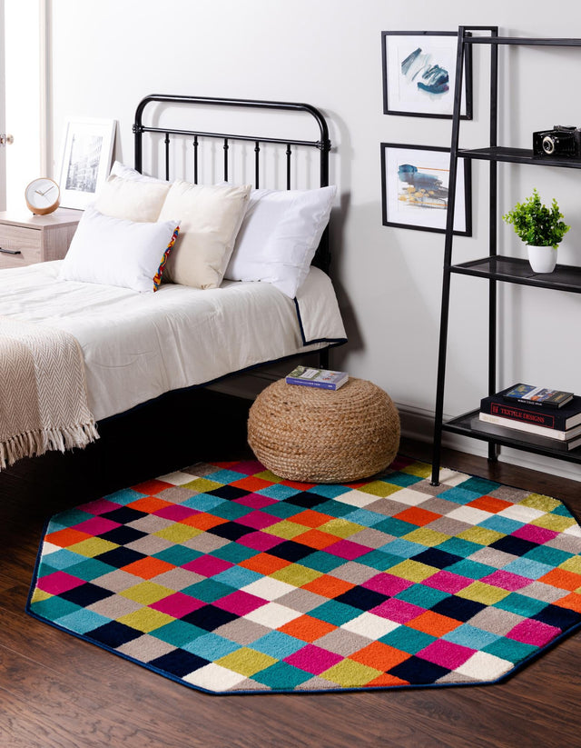 Multicolor 5' 3 x 5' 3 Azalea Octagon Area Rug Colorful 100% Polypropylene Durable Jute Backing Living Dining Room Bedroom Office Modern Decor Carpet for Sale at Rug Engine