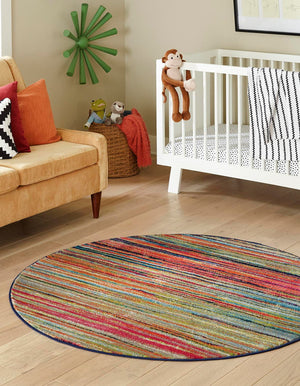 Multicolor 7' x 7' Azalea Round Area Rug Colorful 100% Polypropylene Durable Jute Backing Living Dining Room Bedroom Office Modern Decor Carpet for Sale at Rug Engine