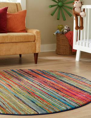 Multicolor 3' x 3' Azalea Round Area Rug Colorful 100% Polypropylene Durable Jute Backing Living Dining Room Bedroom Office Modern Decor Carpet for Sale at Rug Engine