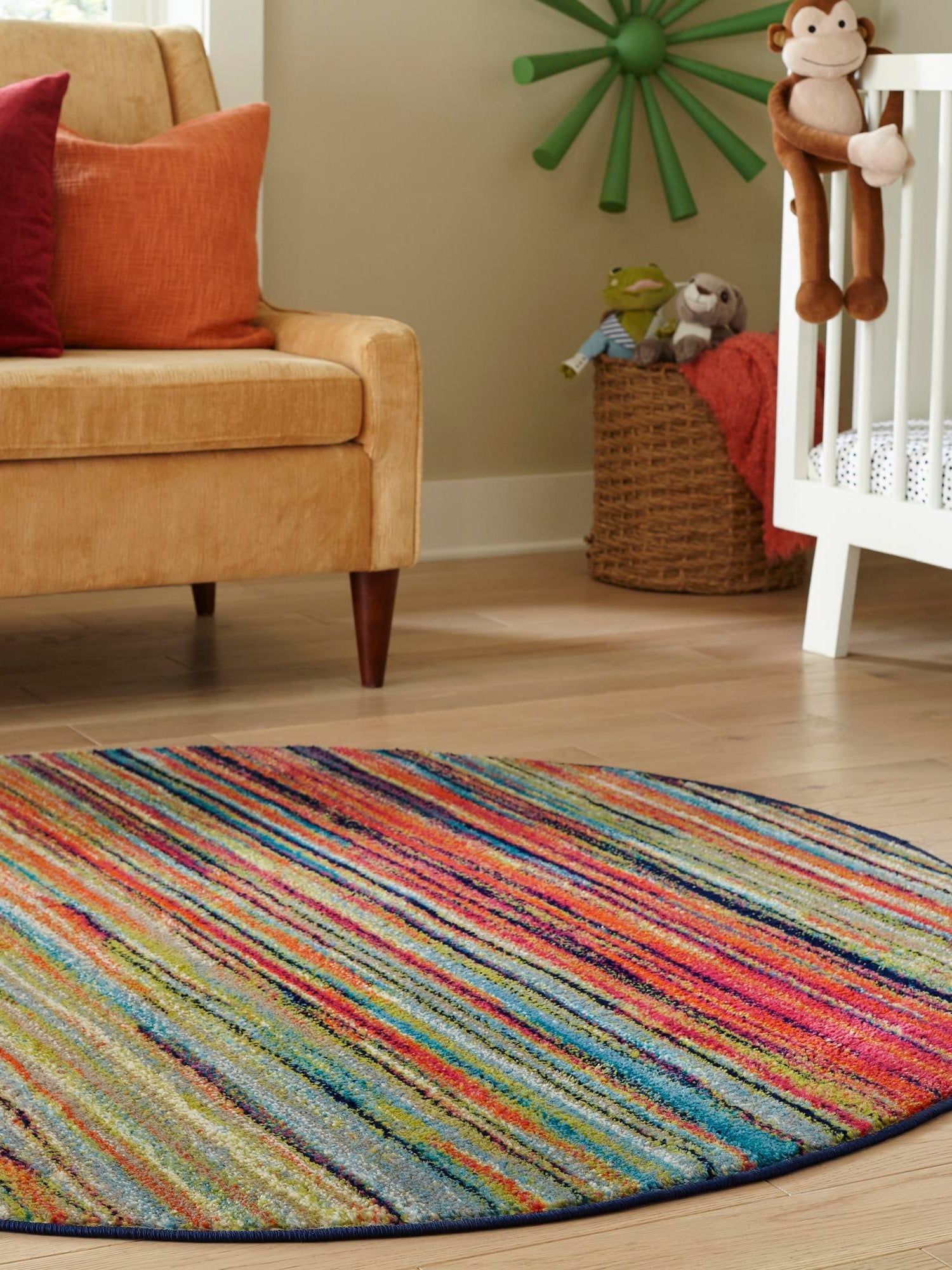 Multicolor 7' x 7' Azalea Round Area Rug Colorful 100% Polypropylene Durable Jute Backing Living Dining Room Bedroom Office Modern Decor Carpet for Sale at Rug Engine
