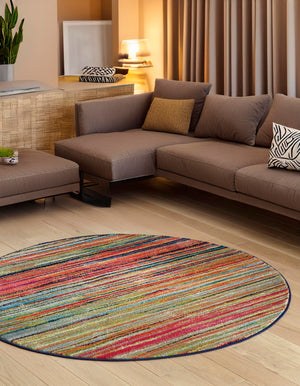 Multicolor 3' x 3' Azalea Round Area Rug Colorful 100% Polypropylene Durable Jute Backing Living Dining Room Bedroom Office Modern Decor Carpet for Sale at Rug Engine