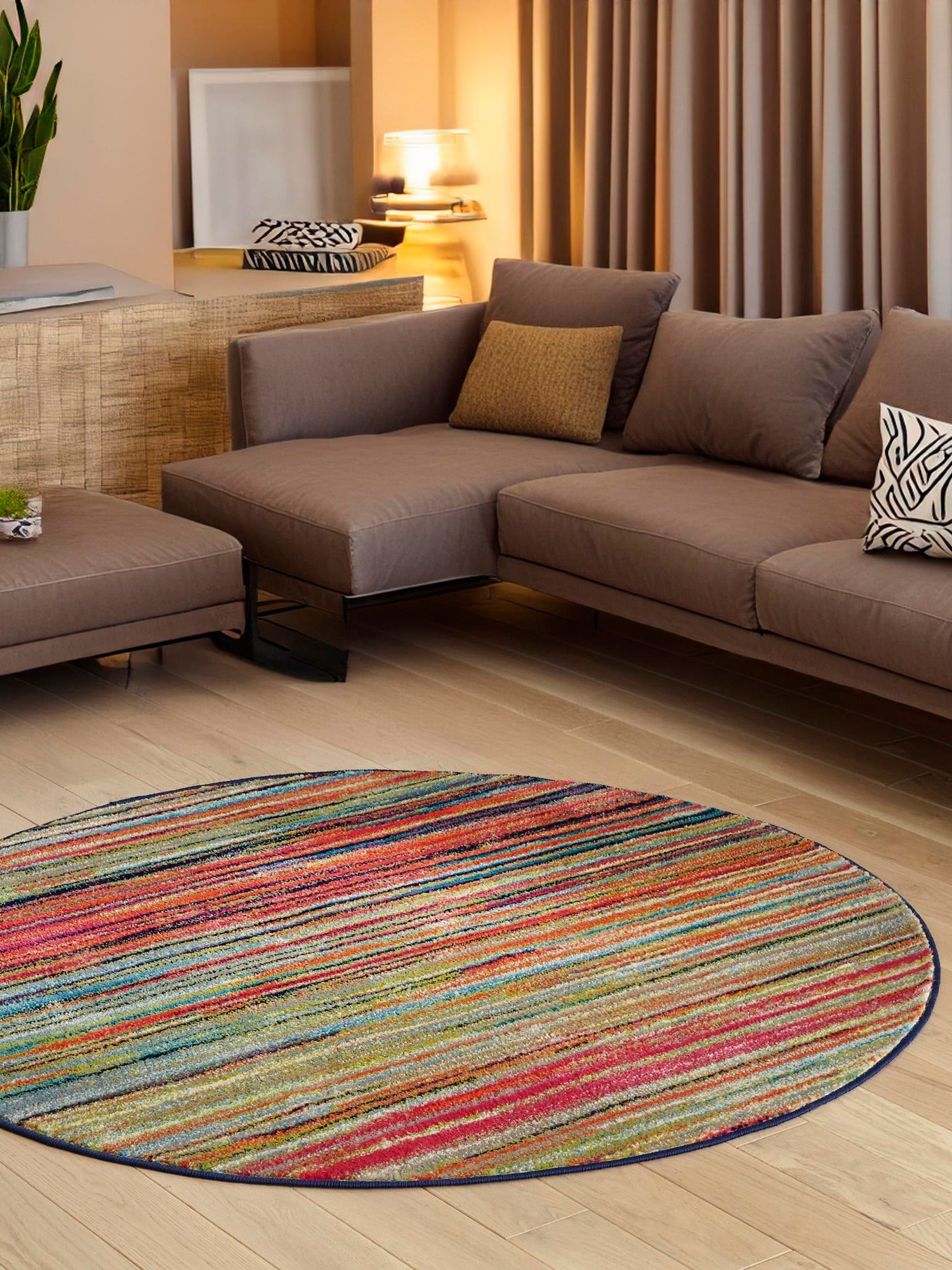 Multicolor 7' x 7' Azalea Round Area Rug Colorful 100% Polypropylene Durable Jute Backing Living Dining Room Bedroom Office Modern Decor Carpet for Sale at Rug Engine