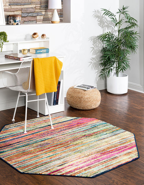 Multicolor 5' 3 x 5' 3 Azalea Octagon Area Rug Colorful 100% Polypropylene Durable Jute Backing Living Dining Room Bedroom Office Modern Decor Carpet for Sale at Rug Engine