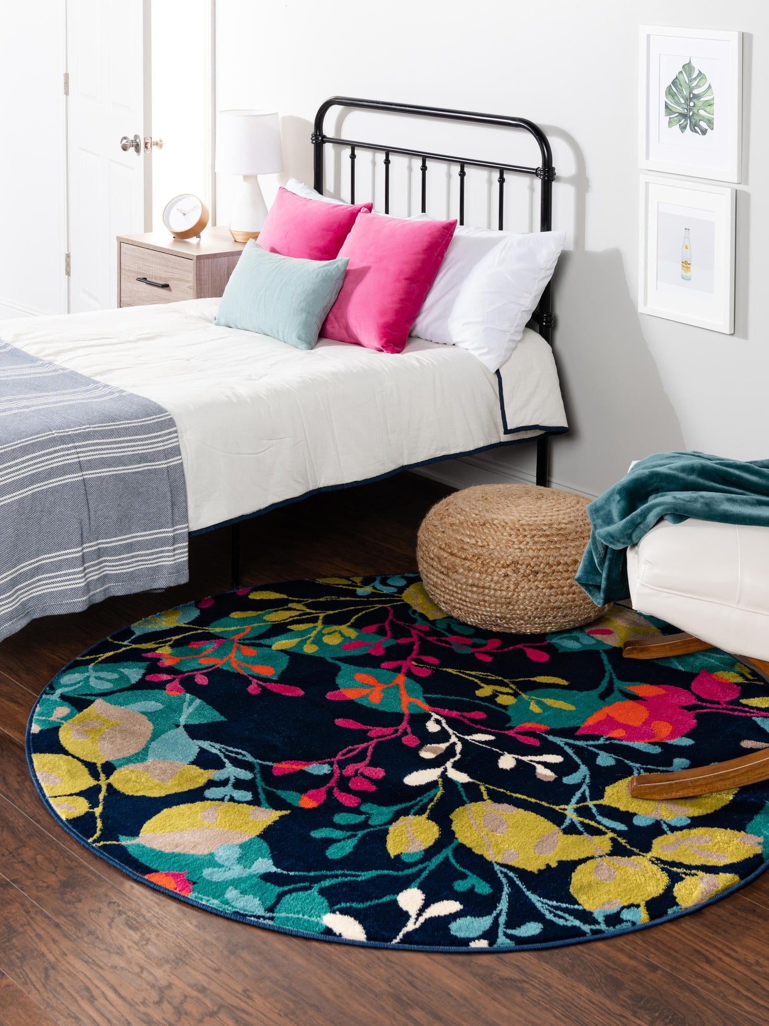 Navy Blue 3' x 3' Azalea Round Area Rug Colorful 100% Polypropylene Durable Jute Backing Living Dining Room Bedroom Office Modern Decor Carpet for Sale at Rug Engine