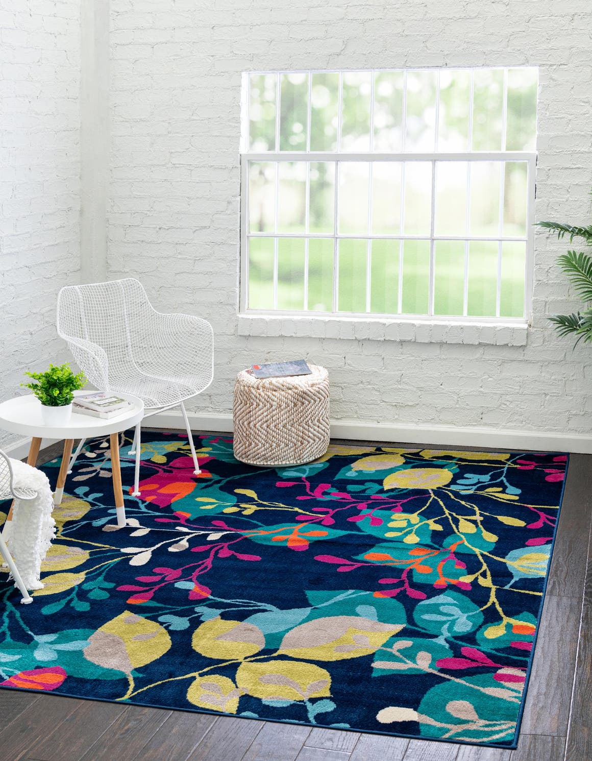 Navy Blue 10' x 10' Azalea Square Area Rug Colorful 100% Polypropylene Durable Jute Backing Living Dining Room Bedroom Office Modern Decor Carpet for Sale at Rug Engine
