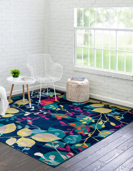 Navy Blue 10' x 10' Azalea Square Area Rug Colorful 100% Polypropylene Durable Jute Backing Living Dining Room Bedroom Office Modern Decor Carpet for Sale at Rug Engine
