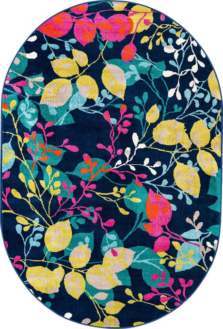 Navy Blue 4' x 6' Azalea Oval Area Rug Colorful 100% Polypropylene Durable Jute Backing Living Dining Room Bedroom Office Modern Decor Carpet for Sale at Rug Engine