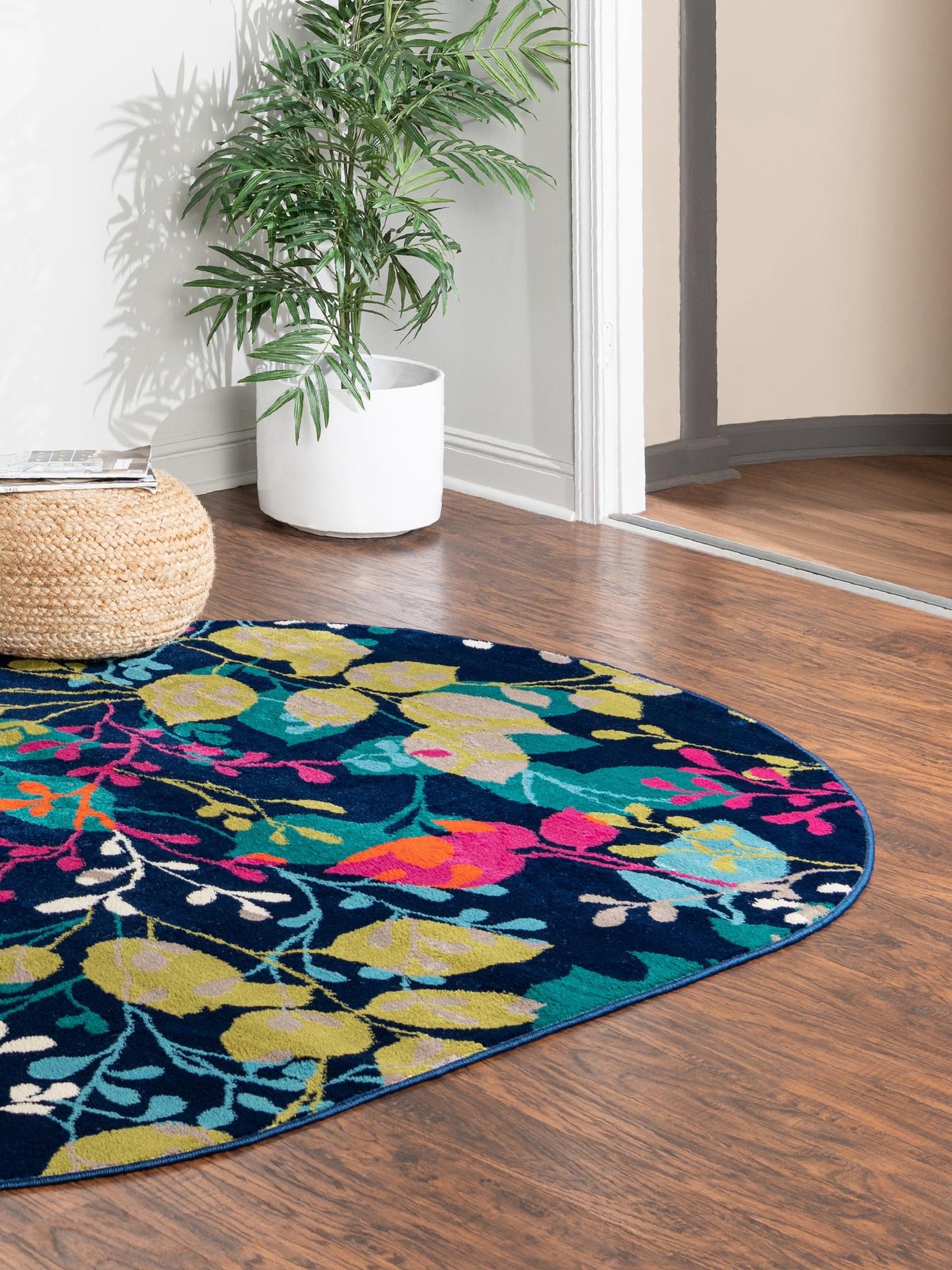 Navy Blue 5' 3 x 8' Azalea Oval Area Rug Colorful 100% Polypropylene Durable Jute Backing Living Dining Room Bedroom Office Modern Decor Carpet for Sale at Rug Engine