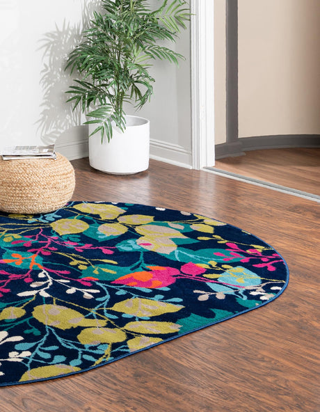 Navy Blue 5' 3 x 8' Azalea Oval Area Rug Colorful 100% Polypropylene Durable Jute Backing Living Dining Room Bedroom Office Modern Decor Carpet for Sale at Rug Engine