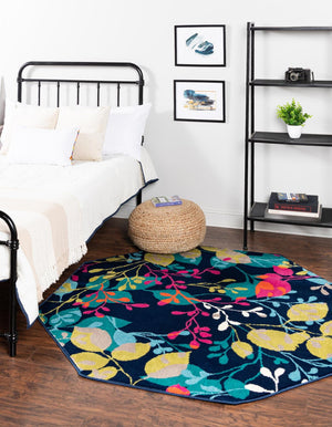 Navy Blue 5' 3 x 5' 3 Azalea Octagon Area Rug Colorful 100% Polypropylene Durable Jute Backing Living Dining Room Bedroom Office Modern Decor Carpet for Sale at Rug Engine