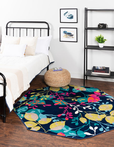 Navy Blue 5' 3 x 5' 3 Azalea Octagon Area Rug Colorful 100% Polypropylene Durable Jute Backing Living Dining Room Bedroom Office Modern Decor Carpet for Sale at Rug Engine